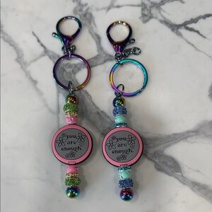 “You Are Enough,” Colorful Beaded Keychain with Inspirational Message.